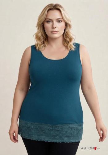 sleeveless crew neck lace trim Top