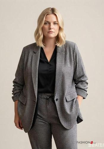 Geometric pattern Suit with ribbon 3/4 sleeve with elastic with pockets - ph 1