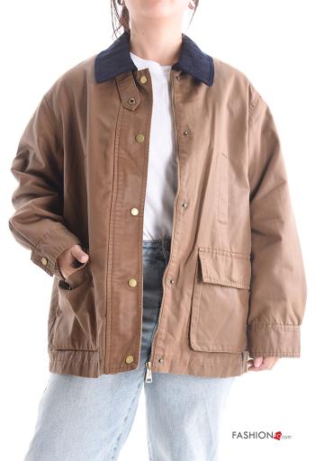 Giacca in Cotone con colletto con fodera con zip con bottoni con tasche