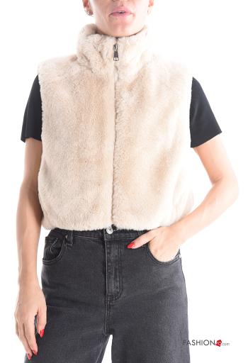 Smanicato pelliccia sintetica vita alta con zip con fodera