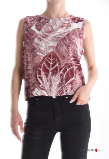 Leaf print Linen Tank-Top