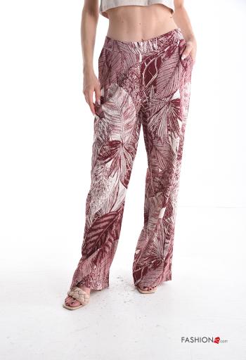 Leaf print Linen Trousers