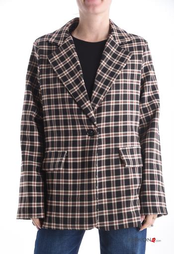 Blazer in Cotone maniche lunghe Fantasia quadrettata vichy con bottoni con fodera - ph 1