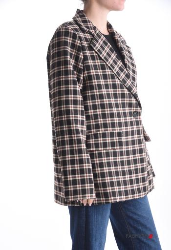Blazer in Cotone maniche lunghe Fantasia quadrettata vichy con bottoni con fodera - ph 3