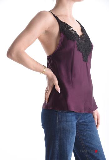 Top scollato sulla schiena senza maniche raso pizzo regolabile - ph 3