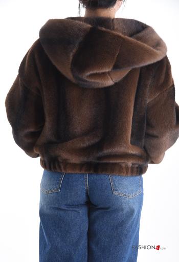 Casaco pelo sintético manga comprida com bolsos com capuz com forro - ph 2