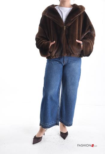 Casaco pelo sintético manga comprida com bolsos com capuz com forro - ph 5