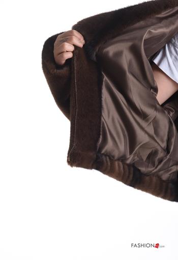 Casaco pelo sintético manga comprida com bolsos com capuz com forro - ph 6