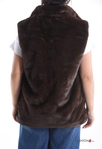 Colete pelo sintético sem mangas com botões com bolsos com forro - ph 2