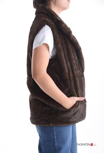 Colete pelo sintético sem mangas com botões com bolsos com forro - ph 3