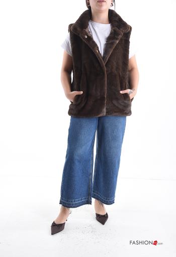 Colete pelo sintético sem mangas com botões com bolsos com forro - ph 5