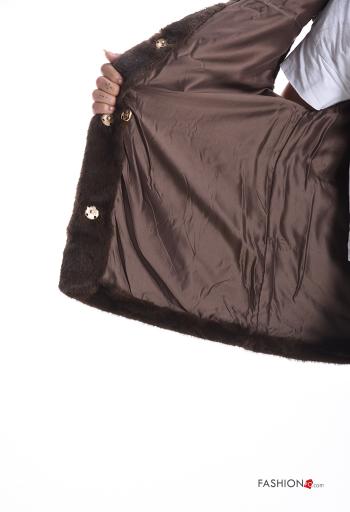 Colete pelo sintético sem mangas com botões com bolsos com forro - ph 6