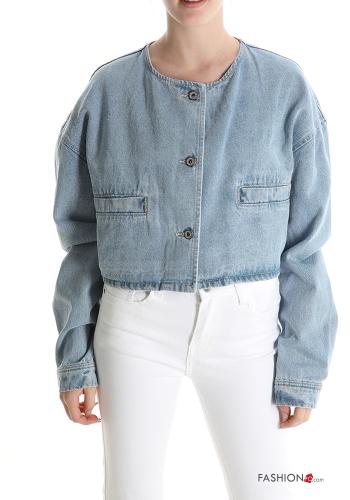 Denim Jacke aus Baumwolle mit Knöpfen mit Taschen