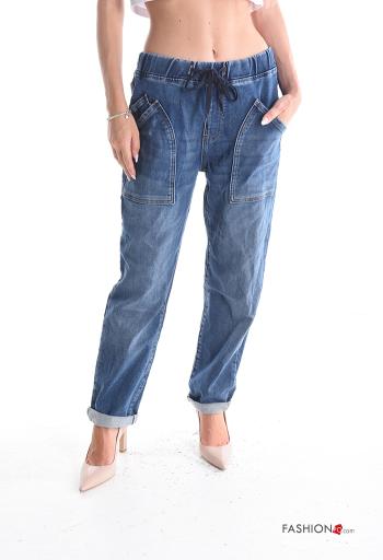 Denim Jeans aus Baumwolle mit Taschen mit gummizug mit kordelzug