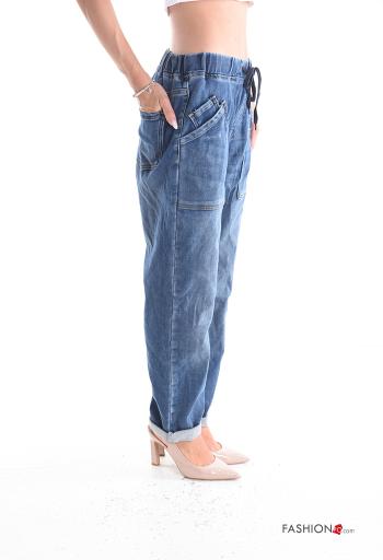 Denim Jeans aus Baumwolle mit Taschen mit gummizug mit kordelzug - ph 3