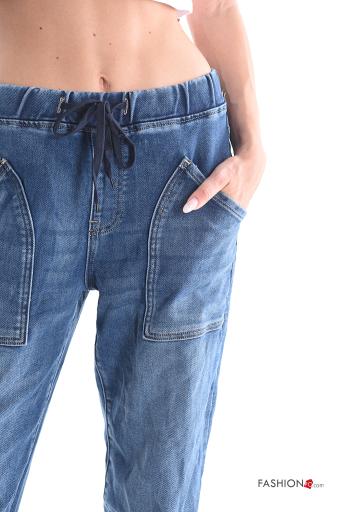 Denim Jeans aus Baumwolle mit Taschen mit gummizug mit kordelzug - ph 4