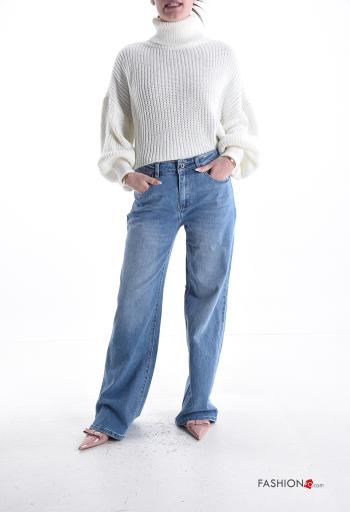 Calças de ganga em Algodão denim com bolsos com botões com fecho - ph 5