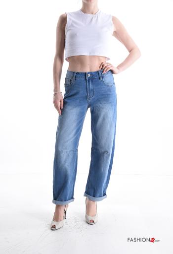 Calças de ganga em Algodão denim com bolsos com botões com fecho - ph 5