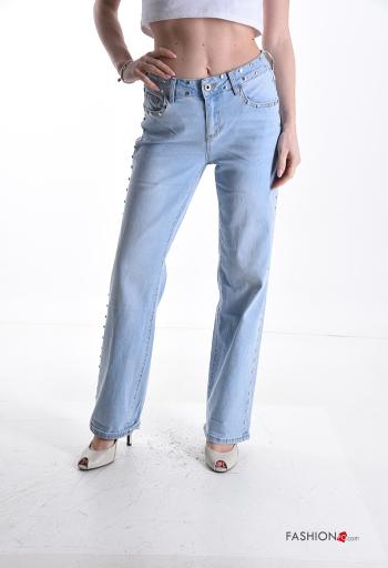 Calças de ganga em Algodão denim com bolsos com botões com fecho