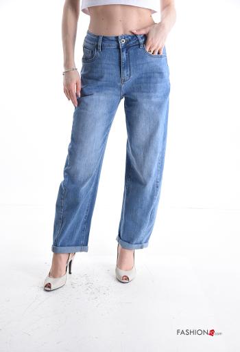 Calças de ganga em Algodão denim com bolsos com botões com fecho