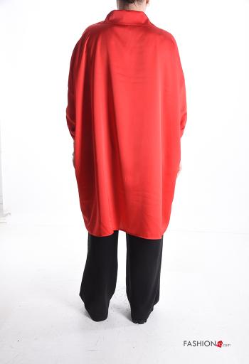 Chemise à collet oversize satin longue à boutons manches à trois-quarts - ph 2