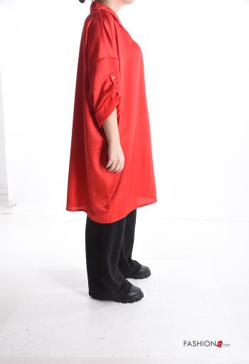 Chemise à collet oversize satin longue à boutons manches à trois-quarts - ph 3