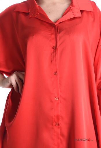Chemise à collet oversize satin longue à boutons manches à trois-quarts - ph 4