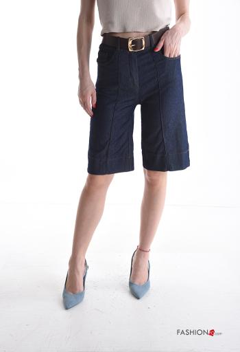 Cotton Bermuda with belt with buttons with zip with pockets