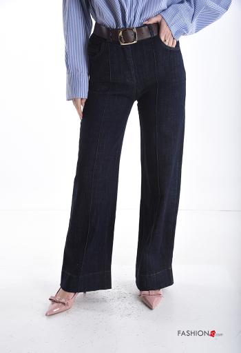 Jeans aus Baumwolle mit Gürtel mit Reißverschluss mit Taschen mit Knöpfen - ph 1