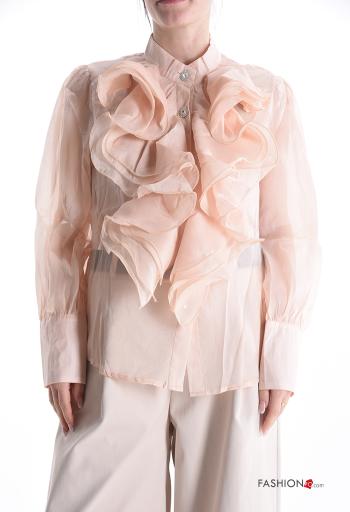 lange ärmel Hemd mit Volants mit Strasssteinen mit Knöpfen - ph 1