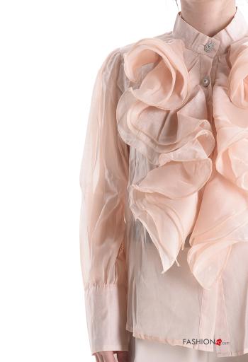 lange ärmel Hemd mit Volants mit Strasssteinen mit Knöpfen - ph 4