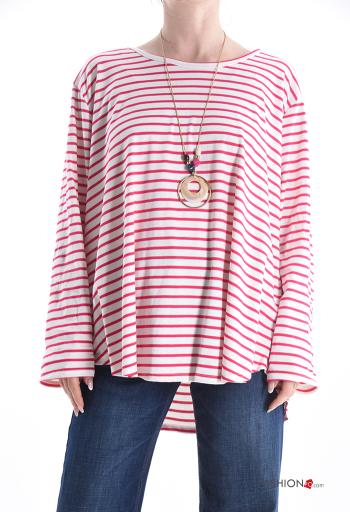 Streifenmuster u-boot ausschnitt Langarmshirt mit Halskette - ph 1