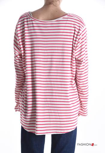 Streifenmuster u-boot ausschnitt Langarmshirt mit Halskette - ph 2