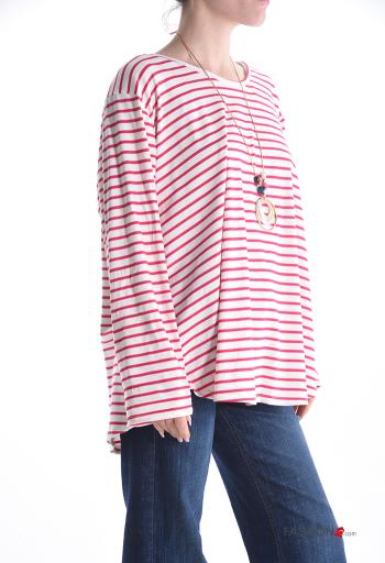 Streifenmuster u-boot ausschnitt Langarmshirt mit Halskette - ph 3