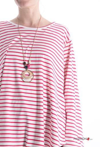 Streifenmuster u-boot ausschnitt Langarmshirt mit Halskette - ph 4