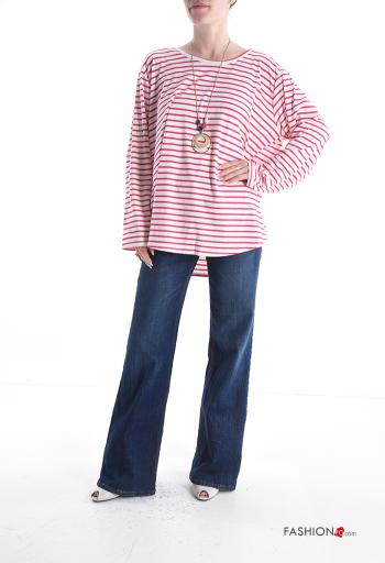 Streifenmuster u-boot ausschnitt Langarmshirt mit Halskette - ph 5