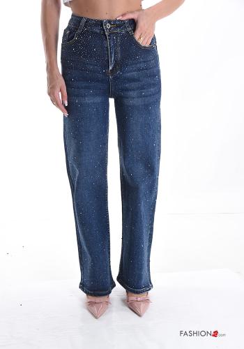 Cotton Jeans with buttons with pockets with rhinestones with zip