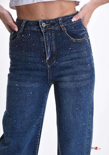 Cotton Jeans with buttons with pockets with rhinestones with zip - ph 4