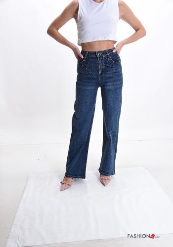 Cotton Jeans with buttons with pockets with rhinestones with zip - ph 5
