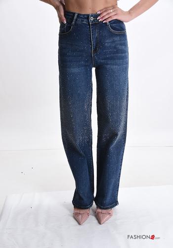 Cotton Jeans with buttons with pockets with rhinestones with zip - ph 1
