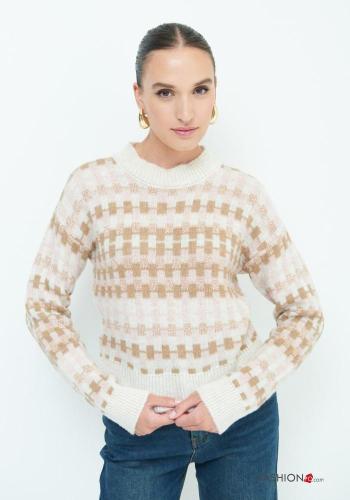 Geometrisches Muster lange ärmel u-boot ausschnitt Strickpullover aus Wollmischung - ph 1