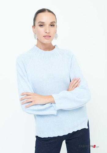 lange ärmel u-boot ausschnitt Strickpullover aus Kaschmir-Mischung mit schlitz - ph 1
