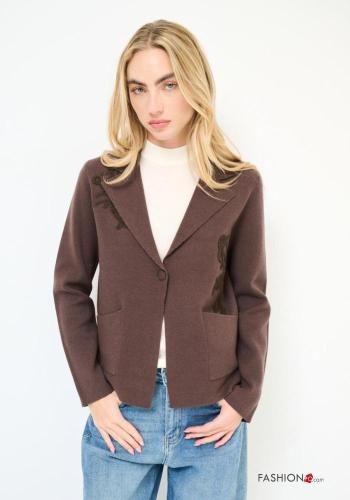 Veste manches longues à broderie à boutons avec poches