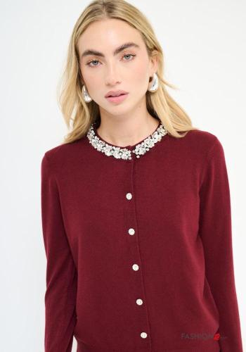 Gilet manches longues col rond à boutons avec strass