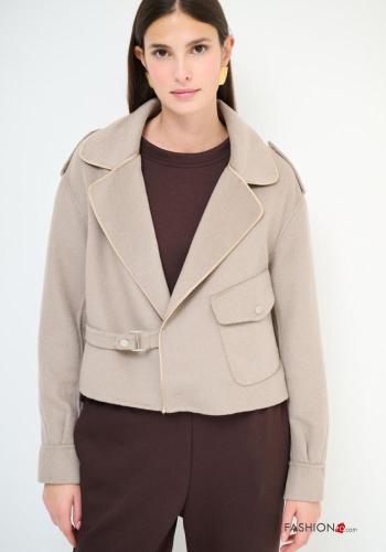 Blouson Style Motard en Mélange de Laine