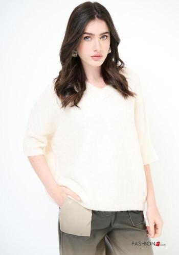 Camisola em Lã mista manga curta gola V