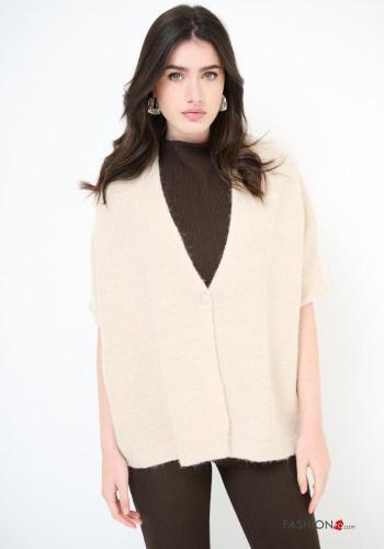 Cardigã em Lã mista manga curta com botões gola V