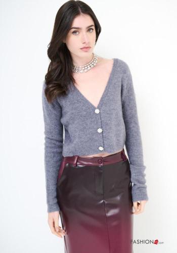 Cardigã em Lã mista manga comprida gola V com botões com strass