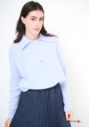 Camisola em Lã mista manga comprida com gola com botões - ph 1