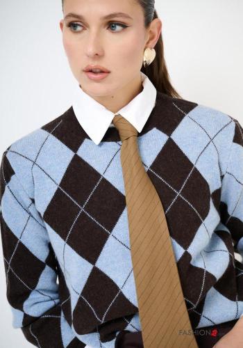 Maglione in Misto Cashmere maniche lunghe girocollo Fantasia geometrica